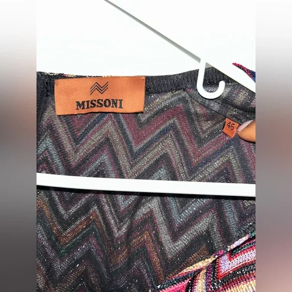 Missoni Zig Zag Lame Multicolor Raschel Midi Dress Long Sleeves sz 46 - Picture 6 of 11